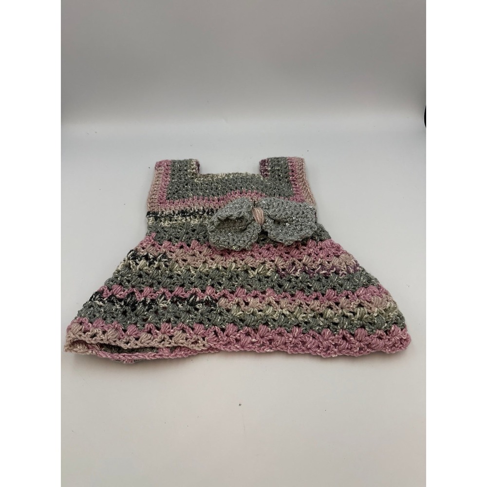 Hand Crocheted Baby Dress Or Doll Clothes Pink gray